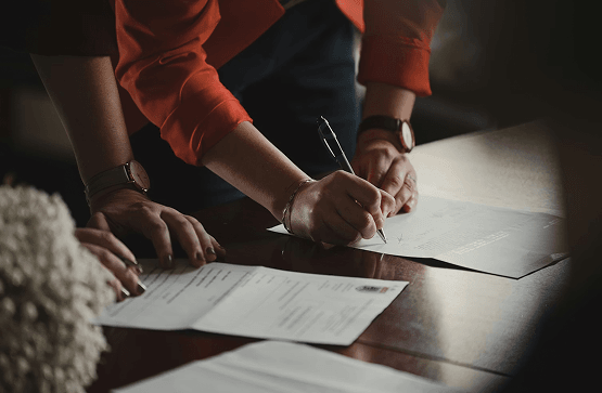 Professional reviewing documents